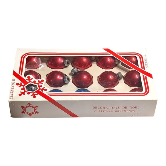 St Nicholas Brand Glass Round Ornaments 15 Pk Christmas 1.5" Red/Blue - Picture 5 of 6